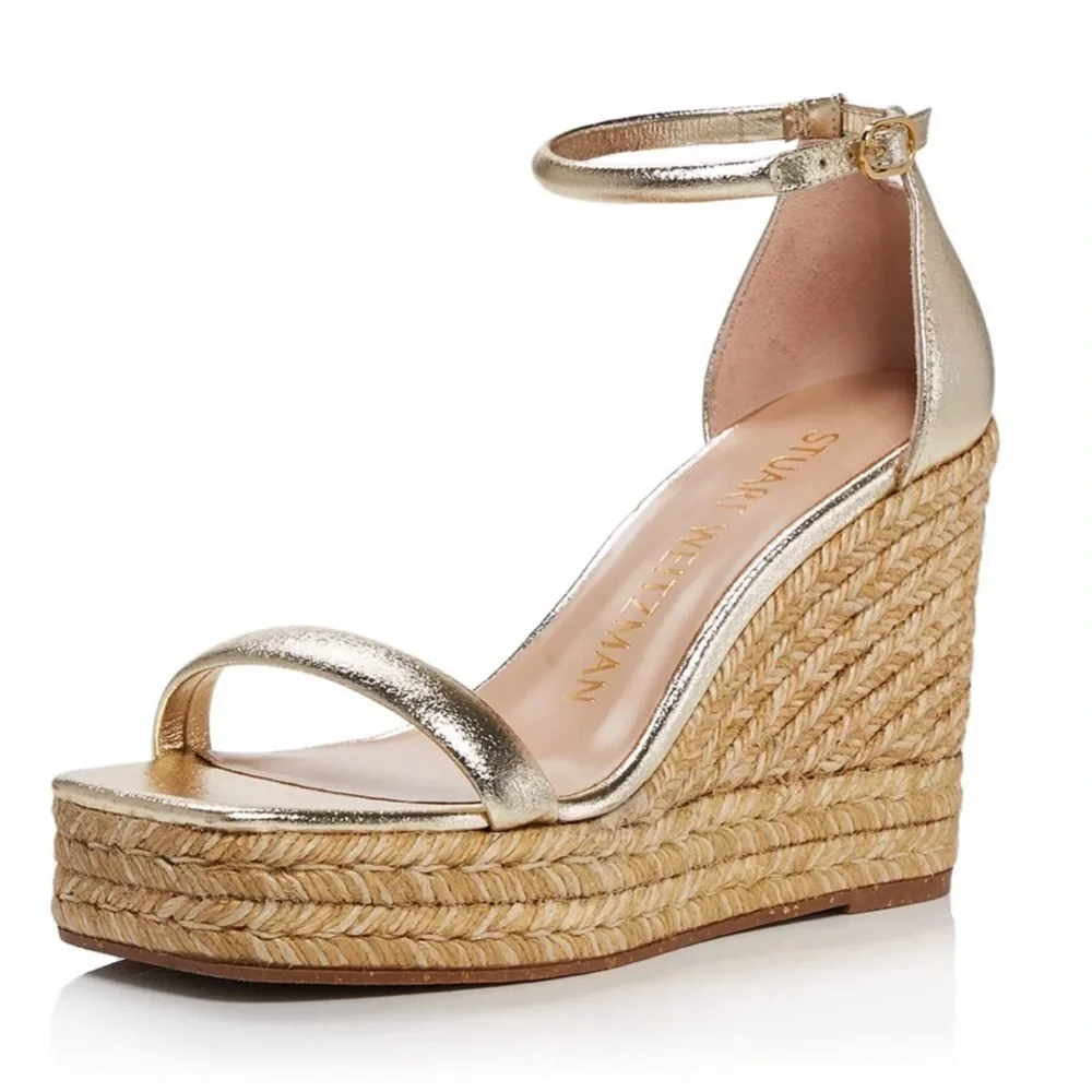 “STUART WEITZMAN”  Nudist Metallic Gold Espadrille Wedge Sandal - Picture 2 of 16